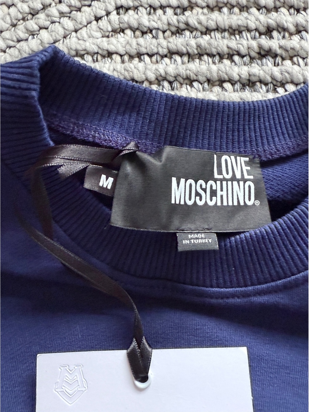 New LOVE MOSCHINO $365 Dark Blue Heather AircraftPrint FleeceSweatshirt Turkey M - Picture 4 of 6